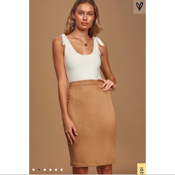 Lulus Dresses & Skirts - Lulu’s Superpower Tan Suede Pencil Skirt
